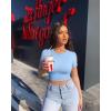 imageOQQ Womens 3 Piece Crop Tops Crew Neck Shorts Sleeve Stretch Fitted Shirts Crop TopsBlack white candyblue