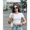 imageOQQ Womens 3 Piece Crop Tops Crew Neck Shorts Sleeve Stretch Fitted Shirts Crop TopsBlack white candypink