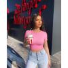 imageOQQ Womens 3 Piece Crop Tops Crew Neck Shorts Sleeve Stretch Fitted Shirts Crop TopsBlack white candypink