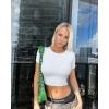 imageOQQ Womens 3 Piece Crop Tops Crew Neck Shorts Sleeve Stretch Fitted Shirts Crop TopsBlack yellow white