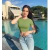imageOQQ Womens 3 Piece Crop Tops Crew Neck Shorts Sleeve Stretch Fitted Shirts Crop TopsRed avocado Green purple