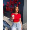 imageOQQ Womens 3 Piece Crop Tops Crew Neck Shorts Sleeve Stretch Fitted Shirts Crop TopsRed avocado Green purple