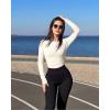 imageOQQ Womens Bodysuits Ruched Crew Neck Long Sleeve Lounge Stretch Vacation BodysuitsBeige