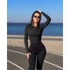 imageOQQ Womens Bodysuits Ruched Crew Neck Long Sleeve Lounge Stretch Vacation BodysuitsBlack