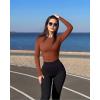 imageOQQ Womens Bodysuits Ruched Crew Neck Long Sleeve Lounge Stretch Vacation BodysuitsCaramel
