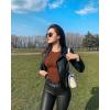 imageOQQ Womens Bodysuits Ruched Crew Neck Long Sleeve Lounge Stretch Vacation BodysuitsCaramel