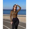 imageOQQ Womens Bodysuits Ruched Crew Neck Long Sleeve Lounge Stretch Vacation BodysuitsCoffee