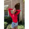 imageOQQ Womens Bodysuits Ruched Crew Neck Long Sleeve Lounge Stretch Vacation BodysuitsRed