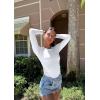 imageOQQ Womens Bodysuits Ruched Crew Neck Long Sleeve Lounge Stretch Vacation BodysuitsWhite