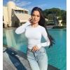 imageOQQ Womens Bodysuits Ruched Crew Neck Long Sleeve Lounge Stretch Vacation BodysuitsWhite