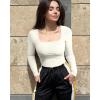 imageOQQ Womens Bodysuits Ruched Long Sleeve Square Neck Lounge Stretch Travel BodysuitsBeige