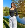 imageOQQ Womens Bodysuits Ruched Long Sleeve Square Neck Lounge Stretch Travel BodysuitsBlack