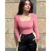 imageOQQ Womens Bodysuits Ruched Long Sleeve Square Neck Lounge Stretch Travel BodysuitsDry Rose