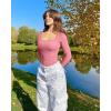 imageOQQ Womens Bodysuits Ruched Long Sleeve Square Neck Lounge Stretch Travel BodysuitsDry Rose