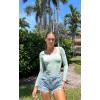 imageOQQ Womens Bodysuits Ruched Long Sleeve Square Neck Lounge Stretch Travel BodysuitsPea Green
