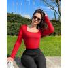 imageOQQ Womens Bodysuits Ruched Long Sleeve Square Neck Lounge Stretch Travel BodysuitsRed