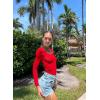 imageOQQ Womens Bodysuits Ruched Long Sleeve Square Neck Lounge Stretch Travel BodysuitsRed