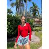 imageOQQ Womens Bodysuits Ruched Long Sleeve Square Neck Lounge Stretch Travel BodysuitsRed