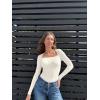 imageOQQ Womens Bodysuits Sexy Ribbed Square Neck Long Sleeve Tummy Control Casual Fall BodysuitsBeige