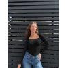 imageOQQ Womens Bodysuits Sexy Ribbed Square Neck Long Sleeve Tummy Control Casual Fall BodysuitsBlack