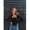 imageOQQ Womens Bodysuits Sexy Ribbed Square Neck Long Sleeve Tummy Control Casual Fall BodysuitsBlack