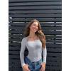 imageOQQ Womens Bodysuits Sexy Ribbed Square Neck Long Sleeve Tummy Control Casual Fall BodysuitsGrey