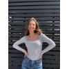 imageOQQ Womens Bodysuits Sexy Ribbed Square Neck Long Sleeve Tummy Control Casual Fall BodysuitsGrey