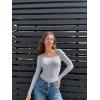 imageOQQ Womens Bodysuits Sexy Ribbed Square Neck Long Sleeve Tummy Control Casual Fall BodysuitsGrey