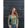 imageOQQ Womens Bodysuits Sexy Ribbed Square Neck Long Sleeve Tummy Control Casual Fall BodysuitsPea Green