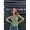 imageOQQ Womens Bodysuits Sexy Ribbed Square Neck Long Sleeve Tummy Control Casual Fall BodysuitsPea Green