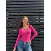imageOQQ Womens Bodysuits Sexy Ribbed Square Neck Long Sleeve Tummy Control Casual Fall BodysuitsPitaya