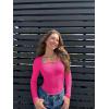 imageOQQ Womens Bodysuits Sexy Ribbed Square Neck Long Sleeve Tummy Control Casual Fall BodysuitsPitaya