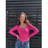 imageOQQ Womens Bodysuits Sexy Ribbed Square Neck Long Sleeve Tummy Control Casual Fall BodysuitsPitaya