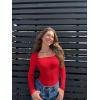 imageOQQ Womens Bodysuits Sexy Ribbed Square Neck Long Sleeve Tummy Control Casual Fall BodysuitsRed