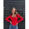 imageOQQ Womens Bodysuits Sexy Ribbed Square Neck Long Sleeve Tummy Control Casual Fall BodysuitsRed