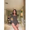 imageOQQ Womens Bodysuits Sexy Ribbed Square Neck Long Sleeve Tummy Control Casual Fall BodysuitsTea Leaf