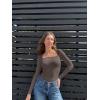 imageOQQ Womens Bodysuits Sexy Ribbed Square Neck Long Sleeve Tummy Control Casual Fall BodysuitsTea Leaf