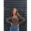 imageOQQ Womens Bodysuits Sexy Ribbed Square Neck Long Sleeve Tummy Control Casual Fall BodysuitsTea Leaf