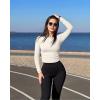 imageOQQ Womens Shirts Long Sleeve Crew Neck Ruched Stretch Basic Fitted Tee Shirts TopsBeige