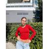 imageOQQ Womens Shirts Long Sleeve Crew Neck Ruched Stretch Basic Fitted Tee Shirts TopsRed