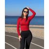 imageOQQ Womens Shirts Long Sleeve Crew Neck Ruched Stretch Basic Fitted Tee Shirts TopsRed