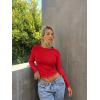 imageOQQ Womens Shirts Long Sleeve Crew Neck Ruched Stretch Basic Fitted Tee Shirts TopsRed