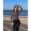imageOQQ Womens Shirts Long Sleeve Crew Neck Ruched Stretch Basic Fitted Tee Shirts TopsTea Leaf