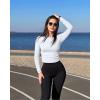 imageOQQ Womens Shirts Long Sleeve Crew Neck Ruched Stretch Basic Fitted Tee Shirts TopsWhite