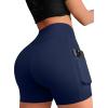 imageOQQ High Waist Shorts for Womens with Deep Pockets Tummy Control Yoga Athletic Workout Running ShortsNavy Blue