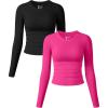 imageOQQ Womens 2 Piece Shirts Long Sleeve Crew Neck Ruched Stretch Basic Fitted Tee Shirts TopsBlack pitaya
