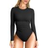 imageOQQ Womens Bodysuits Ruched Crew Neck Long Sleeve Lounge Stretch Vacation BodysuitsBlack