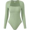 imageOQQ Womens Bodysuits Sexy Ribbed Square Neck Long Sleeve Tummy Control Casual Fall BodysuitsPea Green