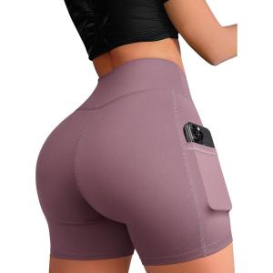 imageOQQ High Waist Shorts for Womens with Deep Pockets Tummy Control Yoga Athletic Workout Running ShortsPurple