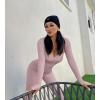 imageOQQ Women Long Sleeve Yoga Jumpsuits Workout Ribbed Bodysuits Pants Sexy One PieceHide Pink
